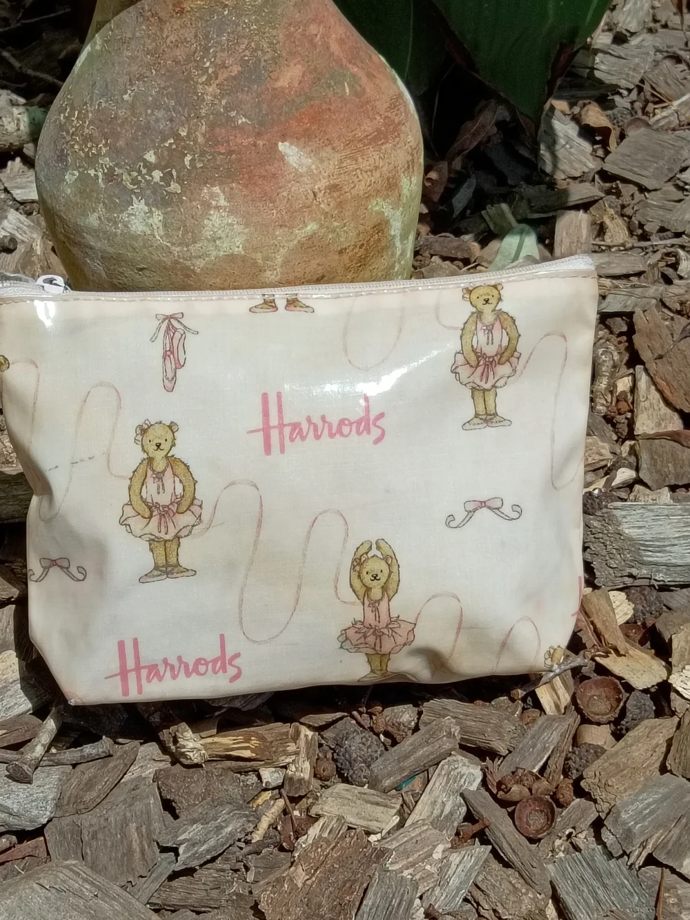 Harrods Cream and Pink Ballerina Bear Cosmetic Pouch